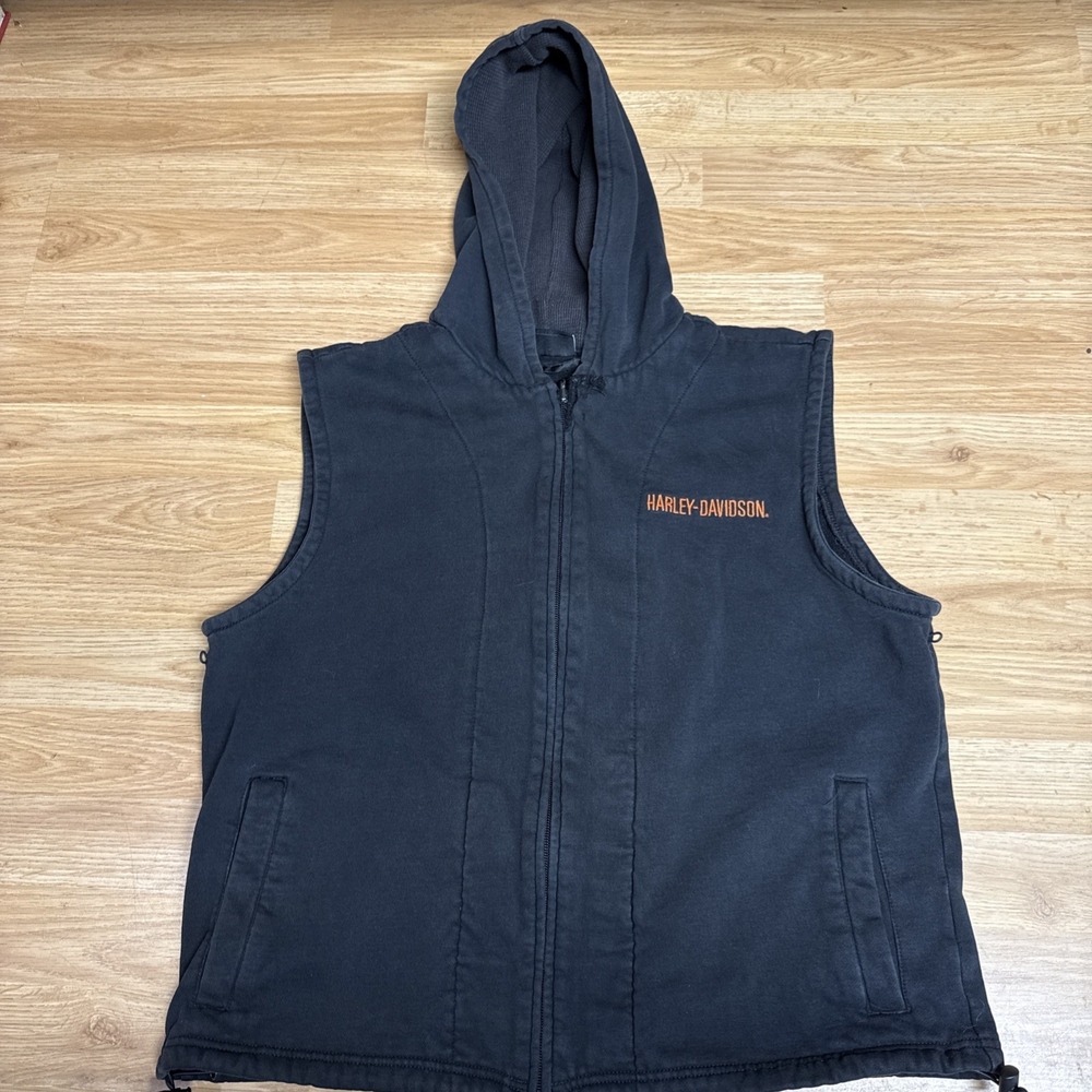 Harley Davidson Women's Large Sleeveless Hooded Black‎ Full Zip Vest